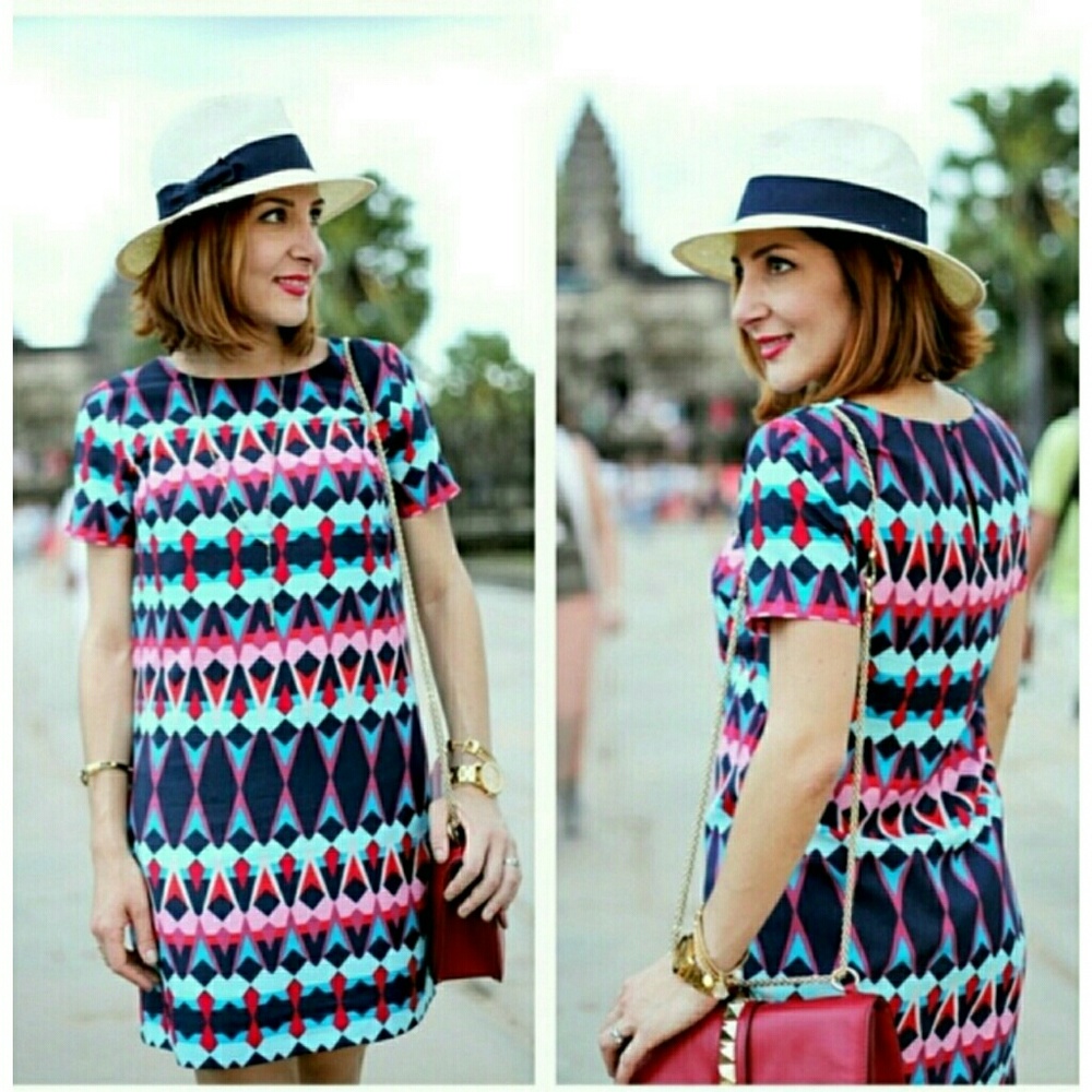 J. Crew Geometric Print Tribal Pattern Shift Dress